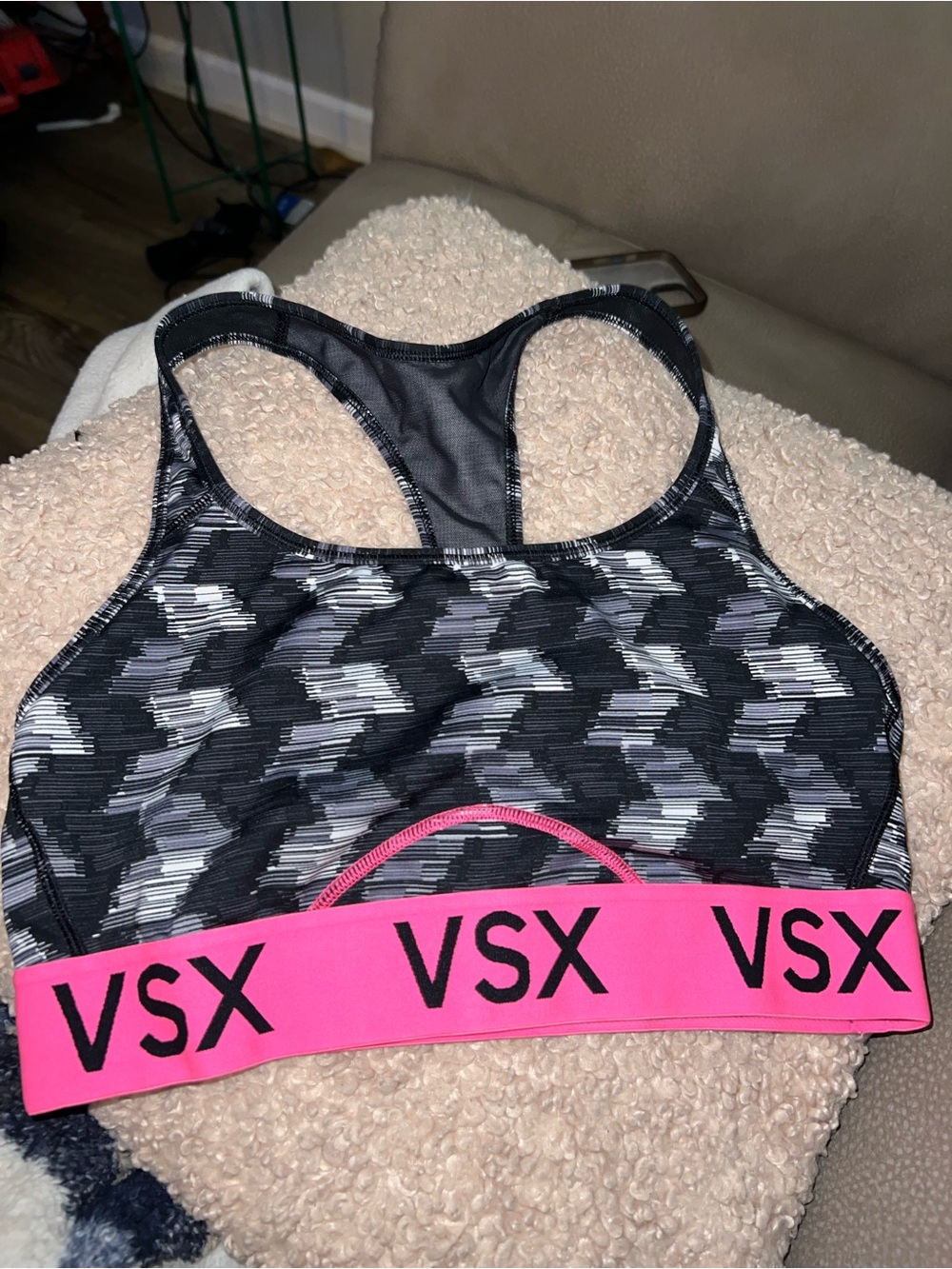 Victoria's Secret Black & Pink VSX Camo Racerback Sports Bra